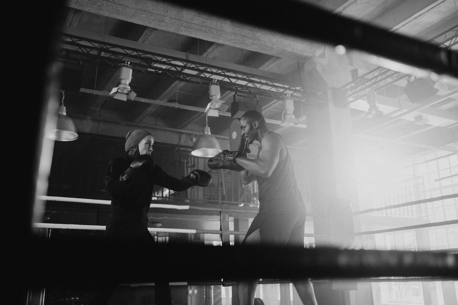 Entraînement de boxe sur un ring